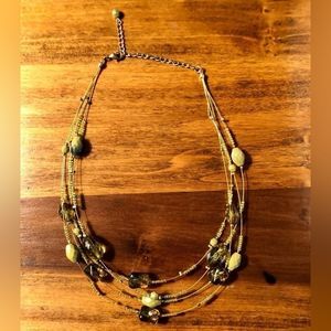Four Strand Necklace Chartreuse Green/Gold Tone